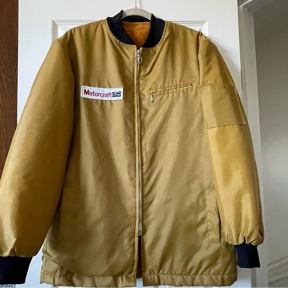 Ford Vintage Rare 90s Winter Jacket Zip Up Fuzzy Lined Yellow Mustard Size l